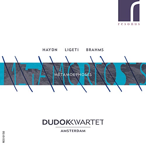 CD cover for Dudok Kwartet’s “Metamorphoses” featuring Haydn, Ligeti, and Brahms.