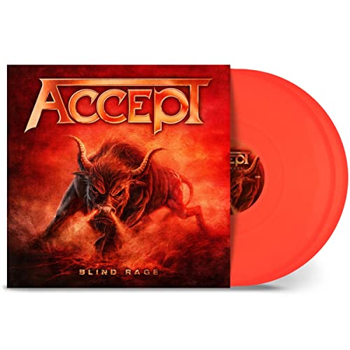 Accept “Blind Rage” vinyl record with orange disc and bull artwork.