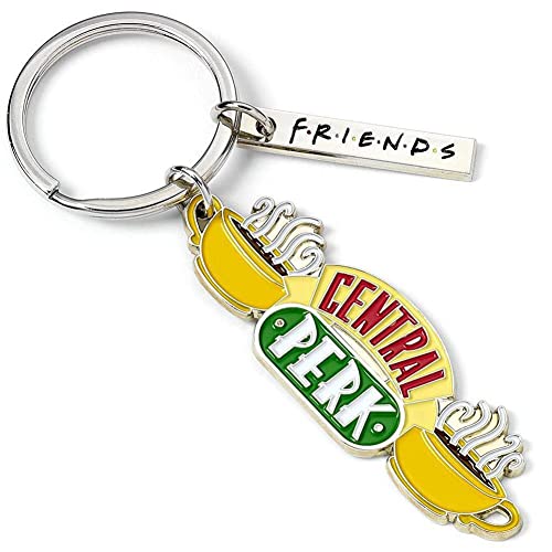 Silver keyring with a yellow coffee cup and "Central Perk" logo.