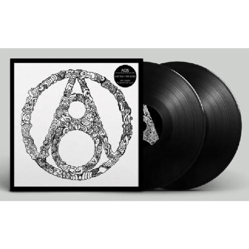 Two black vinyl records with a white album cover featuring intricate designs.