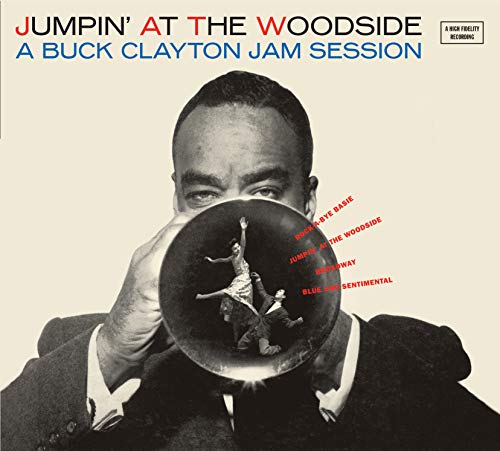 CD cover featuring jazz musician Buck Clayton looking through a trumpet.