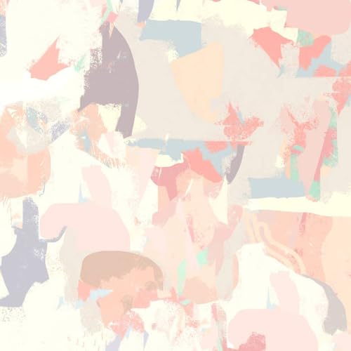 Abstract pastel painting with blocks of color and blurred figures.