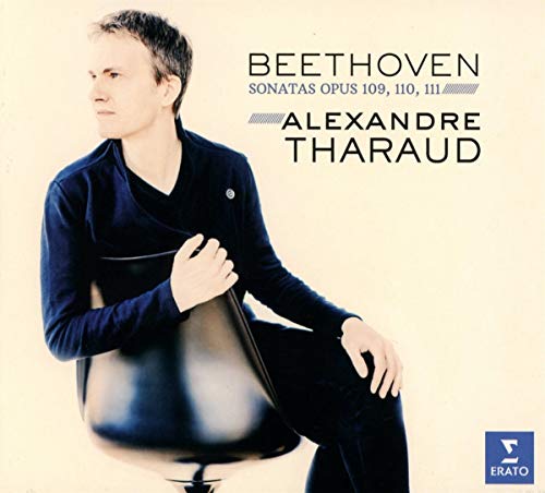 Alexandre Tharaud album cover featuring the pianist in blue clothing.