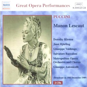 CD cover for Puccini’s Manon Lescaut, featuring a woman in historical dress.