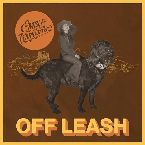Album cover: woman riding a large dog in a desert landscape.