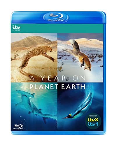 Blu-ray cover featuring leaping cheetah, arctic fox, and swimming marine life.