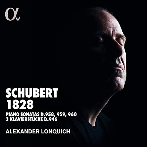 CD cover featuring pianist Alexander Lonquich and text “Schubert 1828”.