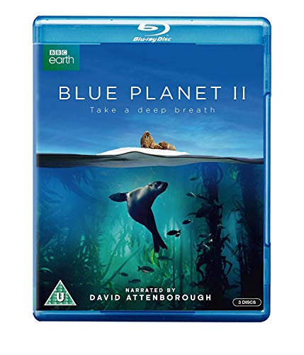 Blue Planet II Blu-ray cover with a sea lion swimming underwater.