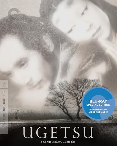 Blu-ray cover for Kenji Mizoguchi’s 1953 film *Ugetsu*, featuring ghostly figures.