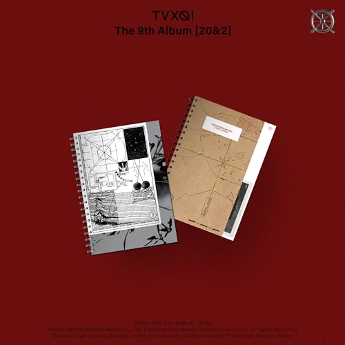 TVXQ's "20&2" photobook with two spiral-bound notebooks on a red background.