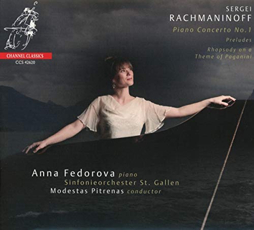 CD cover featuring pianist Anna Fedorova and Rachmaninoff’s Piano Concerto No.1.