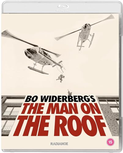 Blu-ray cover for The Man on the Roof showing helicopters over a building.