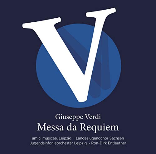 CD cover: large white "V" on blue, text "Giuseppe Verdi Messa da Requiem".