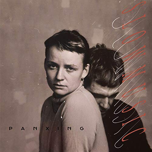 Vinyl album cover featuring two people in grayscale with red text.