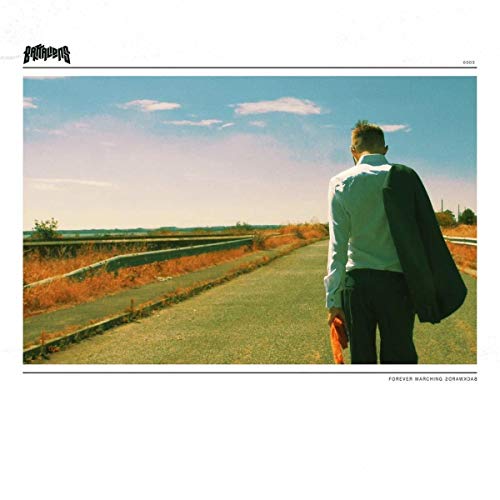 CD cover: man facing away on a long, empty road under a blue sky.
