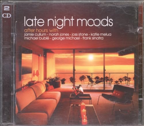 CD case for “Late Night Moods” with a sunset view and furniture.