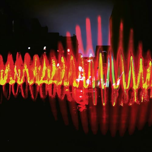 CD cover with abstract red and yellow waveform against a dark city.