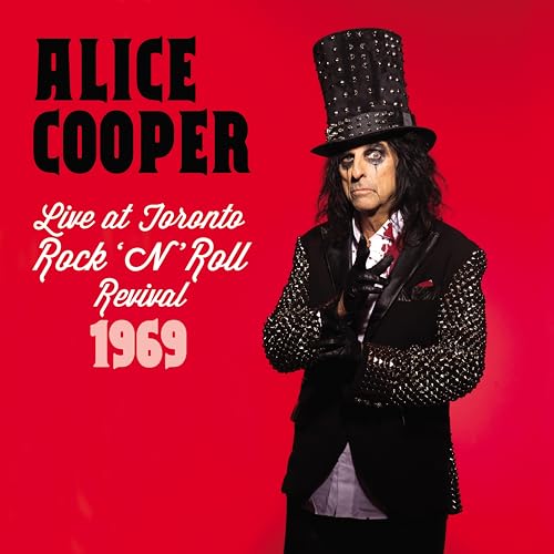 Alice Cooper in a top hat and suit, album cover for "Live at Toronto.