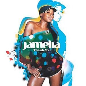Jamelia album cover: singer in patterned clothing with abstract blue paint.