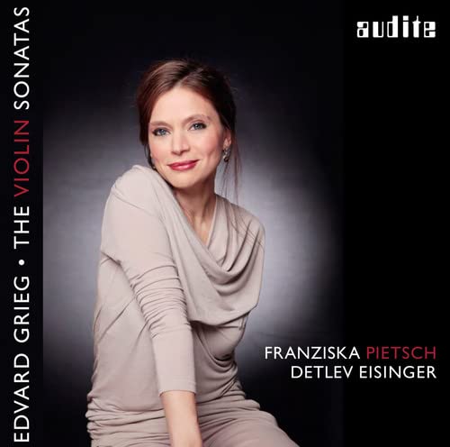 CD cover featuring violinist Franziska Pietsch, dark background, text details.