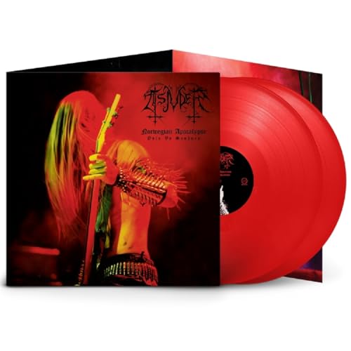 Red vinyl record and album cover featuring dark, distorted imagery.
