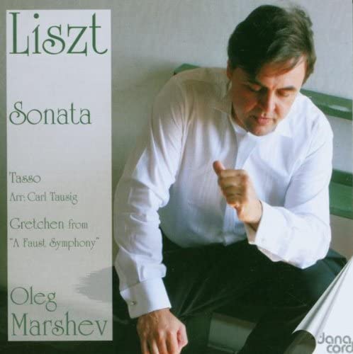CD cover featuring pianist Oleg Marshev and text “Liszt Sonata”.