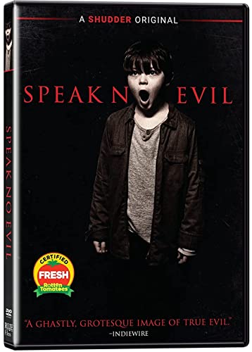 DVD cover for horror film "Speak No Evil" featuring a young boy.