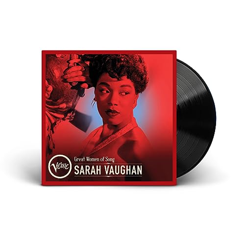 Sarah Vaughan album cover and vinyl record against a white background.