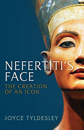 Close-up of Nefertiti bust with book title "Nefertiti's Face.