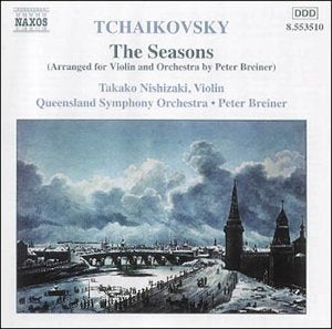 CD cover for Tchaikovsky’s “The Seasons” featuring a snowy cityscape.