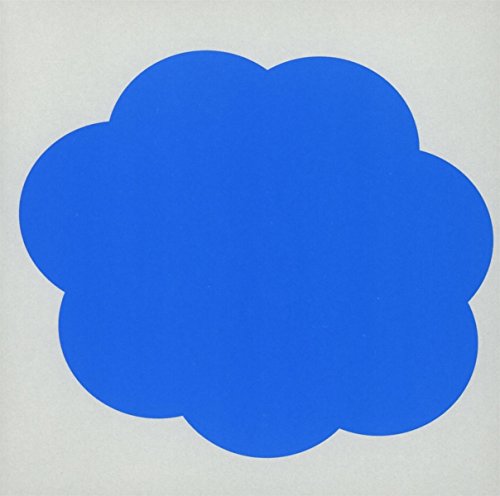 Blue, cloud-shaped design on a textured gray background.