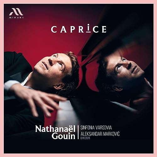 CD cover featuring pianist Nathanaël Gouin and a mirrored piano image.