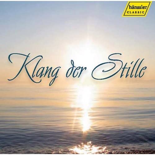 CD cover: ocean sunset with title "Klang der Stille" in script.