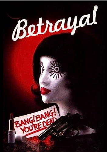 DVD cover for "Betrayal" featuring a woman, gun, and lipstick.