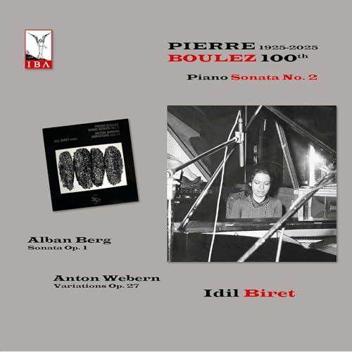 Vinyl album cover for Boulez 100th anniversary, featuring a pianist.