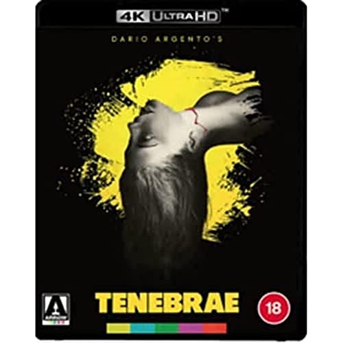 Tenebrae 4K Ultra HD Blu-ray cover featuring a black and white portrait on yellow.