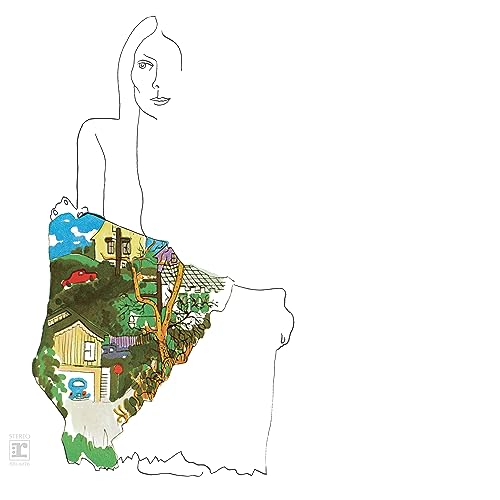 Joni Mitchell's "Ladies of the Canyon" album cover: line drawing with colorful landscape.