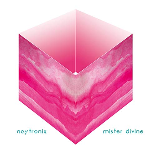 Pink abstract geometric design with "mister divine" text below.