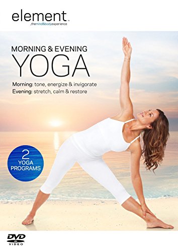 DVD cover: woman in white yoga attire stretching on a beach.