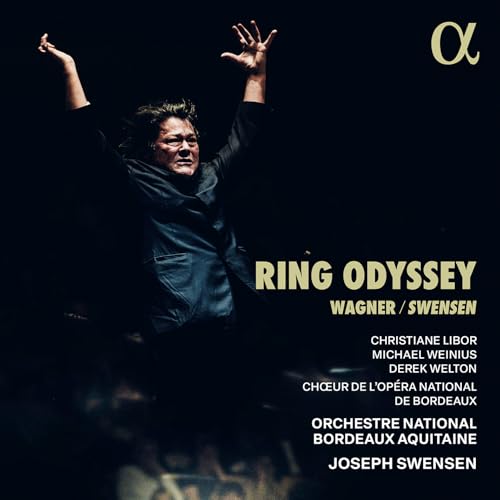 CD cover: conductor Joseph Swensen with arms raised, dark background.