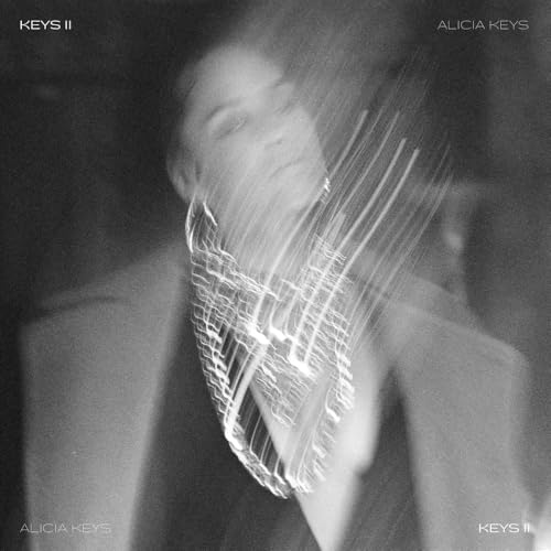 Black and white album cover featuring a blurred portrait of Alicia Keys.