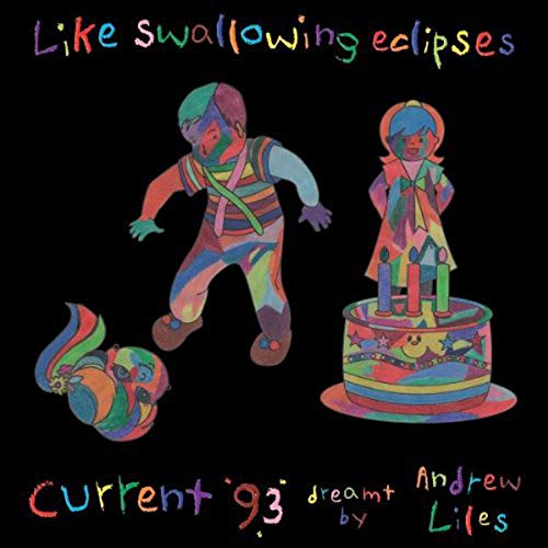 Colorful illustration of figures with a cake, album cover for Current 93.