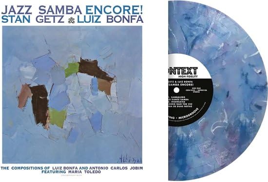 Jazz Samba Encore! vinyl record with blue marbled effect and white label.