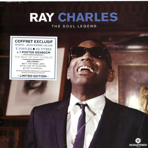 Ray Charles in sunglasses and suit, album cover for "The Soul Legend.