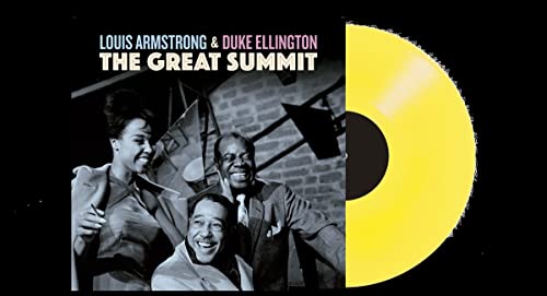 Album cover for The Great Summit with a bright yellow vinyl record beside it.