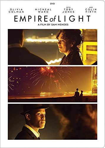 Empire of Light" DVD cover with Olivia Colman, fireworks, and a man in a hat.
