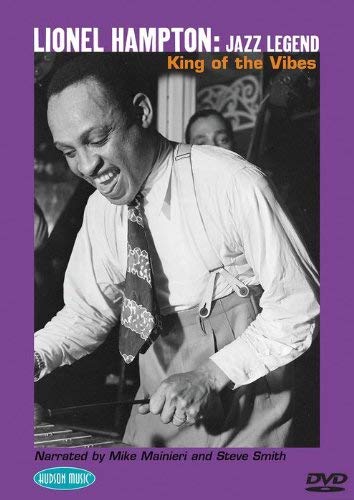 Lionel Hampton playing vibraphone, DVD cover with black and white portrait.