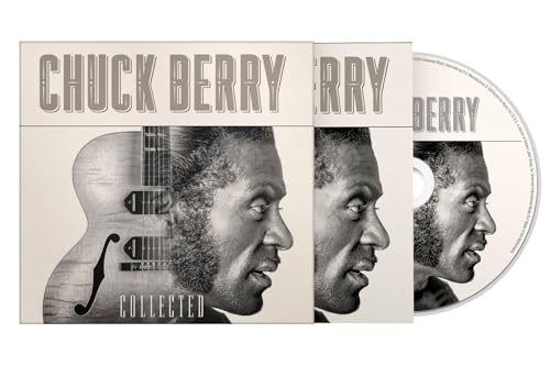 Chuck Berry "Collected" CD case and disc with portrait and guitar.