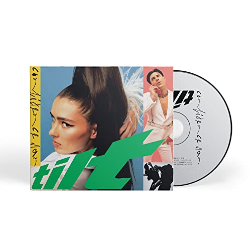 CD case for “Tilt” by Confidence Man, featuring two figures and green text.