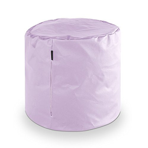 Lavender cylindrical pouf with a smooth fabric texture and visible seam.